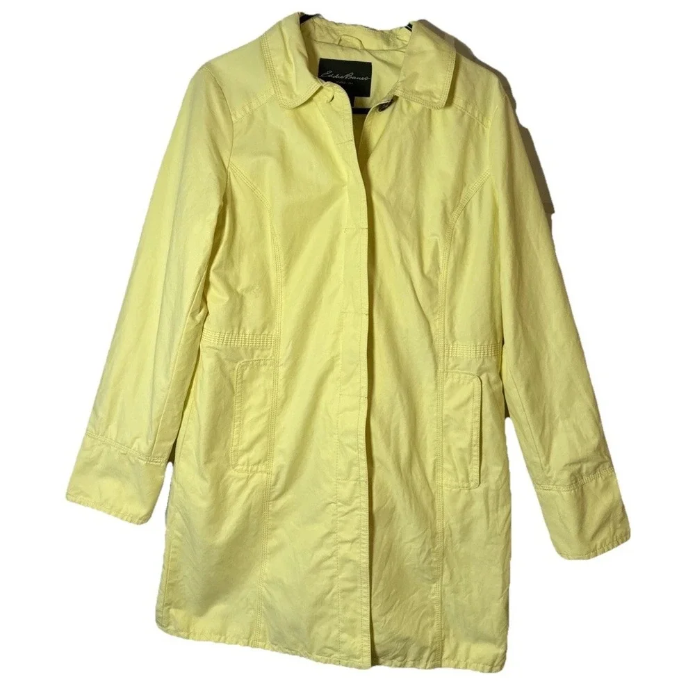 Eddie Bauer Womens Yellow Lightweight Jacket Coat Medium Button Front Cotton Bld - Picture 1 of 8